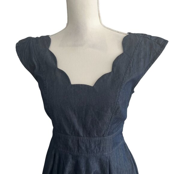 eSHAKTI Denim Scalloped A Line Dress Size Small - Picture 5 of 9